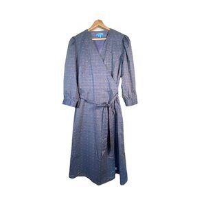 Draper James Embroidered Dot Chambray Wrap Dress Blue Size 10 (MSRP $150) Midi